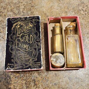 1910s Lustrene Gold Enamel Kit, Manufactured By Oscar Schlegel, With Glass Vials